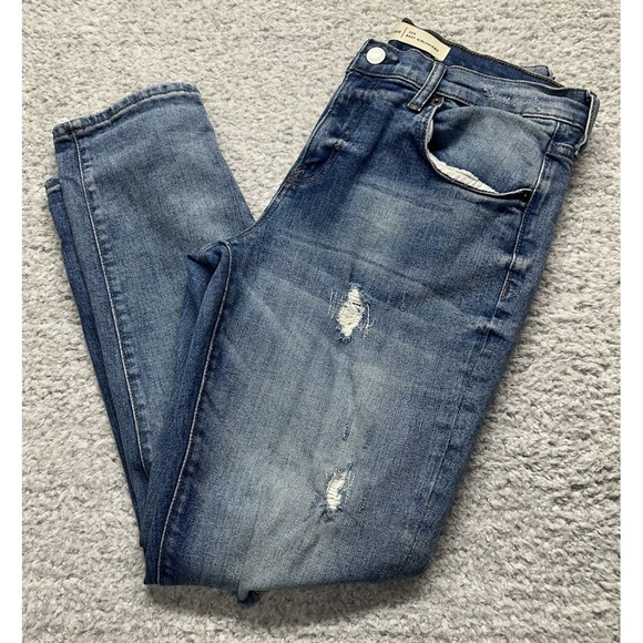 Gap 1969 Womans 28 Denim Jeans Blue Girlfriend Distressed Mid Rise Stretch - Picture 1 of 6